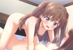 2girls ai_generated all_fours animagine_xl_v3.1 anonymous_female bangs blush breasts brown_hair completely_nude faceless faceless_female female female/female female_only fujishima_megumi girl_on_top hair_ribbon indoors link!_like!_love_live! long_hair looking_at_another love_live! lying medium_breasts milua multiple_girls navel nipples novelai nude on_back on_bed open_mouth purple_eyes pussy_juice red_ribbon ribbon self-upload shiny shiny_hair small_breasts straddling sweat two_side_up yuri