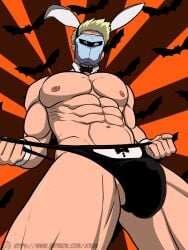 abs bara biceps big_bulge blonde_hair bulge bulge_through_clothing jckun92 male male_nipples male_only mask masked masked_male muscular_male nipples pecs penis_outline playboy_bunny silvyspark thong underwear