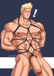 abs balls bara biceps big_balls big_penis blonde_hair callmea_(artist) male male_nipples male_only muscular_male nipples nude pecs penis silvyspark