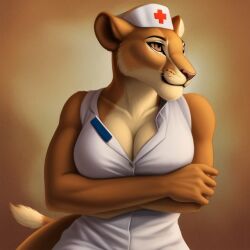 ai_generated breasts breasts breasts breasts female female lion lioness nala nala_(the_lion_king) nurse the_lion_king