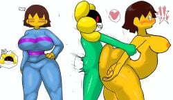 big_ass big_breasts big_butt creepy_smile edit enigi09 female_frisk flowey_the_flower frisk non_con plant_humanoid size_difference suprised_expression thick_thighs undertale wide_hips