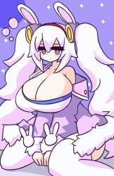 1girls alternate_breast_size azur_lane breasts breasts_bigger_than_head busty cleavage eagle_union_(azur_lane) expressionless female gensin huge_breasts laffey_(azur_lane) large_breasts light-skinned_female light_skin long_hair off_shoulder purple_background rabbit_ears solo thighhighs tied_hair twintails