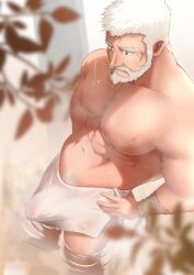 abs bara beard biceps big_bulge bulge daddy erection_under_clothes male male_nipples male_only manly mature_male muscular_male nipples oro9 pecs penis_outline towel towel_around_waist towel_only wet