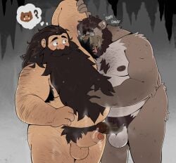 2boys absurdres alternate_body_type arm_up armpit_hair armpit_hair_peek bara bear_boy beard big_belly black_nipples blush boar brown_fur chest_tuft colored_nipples completely_nude cowboy_shot delicious_in_dungeon dungeon_meshi dwarf erection excessive_armpit_hair excessive_pubic_hair facial_hair fat fat_man furrowed_brow furry furry_male furry_with_non-furry glasses hairy highres interspecies knuckle_hair large_pectorals licking licking_armpit long_beard looking_at_another male_focus male_pubic_hair moustache multiple_boys nipples nude original pectorals penis penises_touching pubic_hair second-party_source senshi_(dungeon_meshi) sideburns_stubble smelling_armpit sparse_ass_hair sparse_chest_hair sparse_navel_hair spazz_bear standing stubble sweat sweaty_armpits thick_arm_hair thick_leg_hair thick_mustache thought_bubble uncensored very_hairy very_long_beard very_sweaty yaoi ych_commission