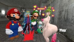 3d 3d_(artwork) anus_juice axol_(smg4) big_ass big_breasts blush bob_(smg4) dialogue dildo fishy_boopkins_(smg4) garry's_mod ghost gmod halo heart hearts_around_head kaibernation leaking_anus luigi mario mario_(series) melony_(smg4) nosebleed onomatopoeia pink_nipples shiny_ass shiny_breasts side_ass smg4 text