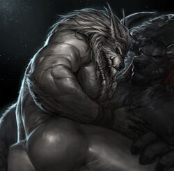 2017 anthro biceps big_muscles bovine canine digital_media_(artwork) dopq fur genn_greymane hair hi_res looking_at_viewer male male_only mammal muscular muscular_male tauren video_games warcraft were werewolf worgen yaoi yy6242