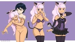 black_dress black_hair bra cat_ears cat_tail catgirl disguise dress lemonxxxchanj neko panties pink_hair skinsuit