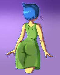 1girls ass ass_focus back_view big_ass big_butt blue_eyes blue_hair disney dress female_only hi_res high_resolution highres inside_out inside_out_2 joy_(inside_out) pixar short_hair short_hair_female solo solo_female solo_focus stewsspicyblog tagme yellow_body yellow_skin