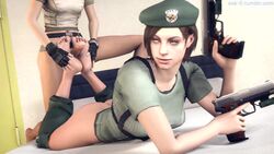 3d animated ass barefoot capcom erection esk feet firearm footjob futanari handgun intersex jill_valentine jill_valentine_(julia_voth) no_sound penis rebecca_chambers resident_evil resident_evil_remake source_filmmaker toes video weapon