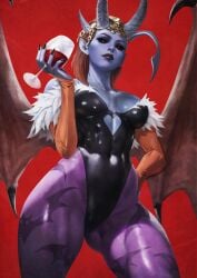 1girls baldur's_gate baldur's_gate_3 big_breasts blue_skin breasts cosplay darkstalkers demon demon_girl dungeons_and_dragons female female_only horn horns large_breasts mizora monorirogue morrigan_aensland_(cosplay) red_eyes wings