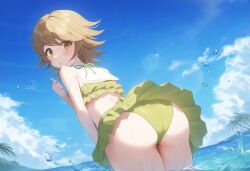 1boy ai_generated bikini blush danganronpa femboy fujisaki_chihiro green_eyes novelai solo swimwear