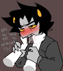 alien black_hair black_hair_male colored_skin dave_strider drool gay gray_skin homestuck homestuck_troll horn horns karkat_vantas male mouth open_mouth short_hair short_hair_male strilalonder tongue troll yaoi