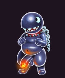 anthro anthrofied ass balls belly big_belly big_penis chain_chomp chain_chomplet chains collar daftpatriot erection glowing glowing_penis humanoid_penis looking_at_viewer male male_only mario_(series) multicolored_penis navel nintendo nude open_mouth overweight penis pet sharp_teeth simple_background slightly_chubby smile solo super_mario_sunshine teeth thick_thighs two_tone_penis video_games