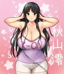 1girls alternate_body_type alternate_breast_size bare_arms big_hips black_hair breasts breasts_bigger_than_head cleavage clothed clothed_female curvy digital_media_(artwork) errorkazoo female female_only female_solo gigantic_breasts hands_on_head headphones hips huge_breasts human human_female human_only human_solo k-on! large_hips long_hair looking_at_viewer mio_akiyama_(k-on!) purple_tank_top shorts smile solo solo_female tank_top thigh_gap upper_body very_long_hair