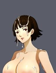 1girls accurate_art_style alternate_version_available areolae armpits artist_name atlus bangs big_breasts braid breasts brown_hair cleavage cum cum_drip cum_on_body cum_on_breasts cum_on_face cum_on_hair cum_string edit eyelashes female female_only headband huge_breasts karfound large_breasts licking_lips lips lipstick looking_at_viewer makoto_niijima nude persona persona_5 red_eyes short_hair solo sprite sprite_edit tongue