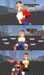 3d 3d_(artwork) big_ass big_butt_(female) bottomless_female butt_slam comic dialogue face_on_butt flattened idea kaibernation looking_at_partner mario mario_(series) meggy_spletzer onomatopoeia smg4 text