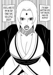 1girls big_breasts black_and_white breast_focus breasts busty clothing comic english_text faceless_male female haori huge_breasts kimono male mature mature_female milf monochrome naruto naruto:_the_last naruto_(series) naruto_shippuden ninrubio oppai pov solo solo_focus speech_bubble story text translated tsunade uzumaki_naruto voluptuous voluptuous_female