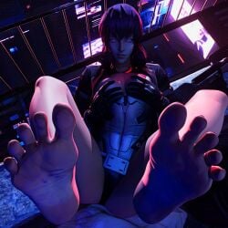 1girls 3d feet female female_focus foot_fetish foot_focus ghost_in_the_shell kusanagi_motoko nibs3d panties pov soles solo_female teasing teasing_viewer touching_breast touching_own_breast