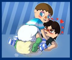 2boys animal_crossing animal_crossing_boy ass big_ass big_butt black_eyes black_hair blue_eyes blush brown_hair butt crinkle crinkled_diaper diaper diaper_fetish fat_ass fat_butt gay glasses heart heart-shaped_pupils huge_ass huge_butt looking_back male male_only nintendo pee_stain peeing peeing_self tenerius tenerius_(character) thick_ass thick_butt used_diaper villager_(animal_crossing)
