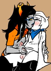 alien black_hair blond_hair_male blonde blonde_hair colored_skin female gray_skin grey_skin harry_anderson_egbert homestuck homestuck^2 homestuck_troll horn horns long_hair long_hair_female male male/female partially_clothed scarf sex strilalonder troll vriska_serket