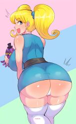 1girls 2020 2020s aged_up artist_name ass big_ass big_butt blonde_female blonde_hair blonde_hair_female blue_eyes bubble_ass bubble_butt bubbles_(powerpuff_girls) butt_focus cartoon_network clothed clothing dat_ass dress female female_focus female_only huge_breasts light-skinned_female light_skin looking_back milf panties pinkkoffin powerpuff_girls solo thick_thighs thighs toonami twintails underwear