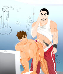 2boys ass bara bathroom beard body_hair coach copyright_request cum dog_days_radio foreskin large_penis male_only multiple_boys muscle school student sweat teacher teacher_and_student toilet translation_request undressing yaoi