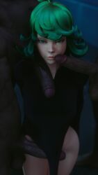 1girls 3boys 3d dark-skinned_male dark_skin female green_eyes green_hair imminent_sex interracial multiple_boys nynx one-punch_man penis_under_clothes tagme tatsumaki