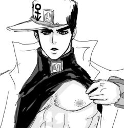 1boy bite bite_mark diamond_is_unbreakable dilf exposed_nipples jojo's_bizarre_adventure jotaro_kujo male male_nipples male_only muscular_male solo