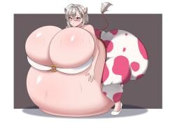 ahoge ass ass_bigger_than_head ass_bigger_than_torso belly_bigger_than_body belly_bigger_than_head big_ass big_breasts blush braided_hair breasts breasts_bigger_than_head breasts_bigger_than_torso breasts_on_belly cleavage cow_girl cow_horns cow_print cow_tail female female_only full_body gigantic_breasts glasses horn huge_ass huge_breasts hyper hyper_breasts hyper_pregnancy large_ass large_breasts massive_breasts pregnant pregnant_female ready_to_pop red_eyes round_belly saruei_(vtuber) short_hair silver_hair simple_background standing sweat tail timaeus virtual_youtuber