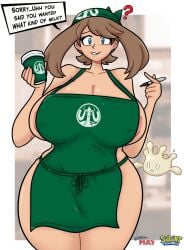 1girls big_breasts blue_eyes boobies boobs breasts brown_hair female_focus huge_breasts huge_tits huge_titties jugs large_breasts marker may_(pokemon) milcery month_of_may_(silenttandem) nice_tits nipples_visible_through_clothing pokemon short_hair silenttandem smile starbucks_meme thick_thighs thighs tits titties wide_hips