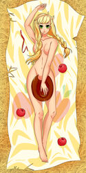 applejack_(mlp) draltruist female friendship_is_magic hair_on_head humanized lying_down my_little_pony nude solo