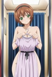 1girls accurate_art_style ai_generated anime_style big_breasts blush bubble_ass clothing completely_nude completely_nude_female covering covering_self curvaceous curvy curvy_body curvy_female curvy_figure cute cute_face cute_girl dat_ass dress female female_focus female_only fitting_room front_view green_eyes hair_ornament hairband happy happy_female high_resolution large_breasts legs_together looking_at_mirror looking_at_self looking_at_viewer mirror mirror_reflection mizushima_kaho naked no_visible_genitalia nudity orange_hair petite petite_body petite_female pixie_cut rin_x_sen rin_x_sen_+_ran_-_sem_cross_mix round_ass sexy_body short_hair small_but_busty solo solo_focus teen teenage_female teenage_girl teenager thick_ass thighs upper_body