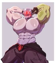 1boy bara bara_tiddies bara_tits baxtertvin big_pecs busty gameoverse gay hands_behind_head huge_pecs male male_only muscular muscular_male pecs pecs_bigger_than_head solo solo_male warrick_(gameoverse)