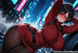 capcom ada_wong resident_evil resident_evil_2 resident_evil_2_remake resident_evil_4 resident_evil_4_remake 1girls female miyuai ai_generated ai_assisted thick_thighs thick_ass thick thick_legs thick_hips thick_butt wide_hips wide_thighs voluptuous voluptuous_female curvy curvy_figure curvaceous curvy_female breasts uncensored patreon_reward 1girl belt short_hair black_hair pantyhose rating:safe sweater blush solo looking_at_viewer city arms_up smile cityscape large_breasts thighs earrings
