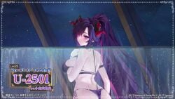 adjusting_clothes adjusting_swimsuit animated armlet artist_request ass audible_speech azur_lane barefoot bikini bouncing_breasts breasts butt_crack character_name cityscape commentary commentary_request copyright_name copyright_notice english_text female full_body hair_between_eyes hair_ribbon high_ponytail highres horns huge_breasts indoors japanese_audio jewelry long_hair looking_at_viewer looking_back mouth_hold night o-ring o-ring_bikini official_art parted_bangs ponytail promotional_art purple_bikini purple_eyes purple_hair red_horns red_ribbon ribbon second-party_source side-tie_bikini_bottom sideboob skindentation solo sound standing swimsuit tagme thigh_strap thighs thong thong_bikini u-2501_(azur_lane) u-2501_(treasure_behind_the_water_curtain)_(azur_lane) very_long_hair video