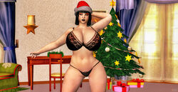 1girls 3d big_breasts black_hair black_lipstick blue_eyes breasts busty candles character_name character_request christmas christmas_decorations christmas_ornaments christmas_present christmas_tree cybercole360 eyeshadow female female_only hat human human_only living_room makeup nipples original_character posing render santa_hat solo star stephanie underwear unlit_candles xnalara xps