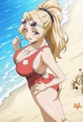 1girls ai_generated beach big_breasts bikini blonde_female blonde_hair blue_eyes blush blush_lines breasts curvy curvy_female curvy_figure eyeshadow female flirting flirting_look flirting_with_viewer from_side hair hair_ornament lifeguard lifeguard_swimsuit light-skinned_female light_skin looking_at_viewer mature mature_female milf ocean okita_asuka one-piece_swimsuit outdoors pale-skinned_female pale_skin pinup ponytail rin_x_sen rin_x_sen_+_ran_-_sem_cross_mix sand sand_castle sea seaside seducing seduction seductive seductive_body seductive_eyes seductive_gaze seductive_look seductive_mouth seductive_pose seductive_smile sexy smirk starfish sunglasses sunglasses_on_head swimsuit teasing teasing_viewer thick_thighs thigh_gap thighs toned toned_female very_long_hair whistle whistle_around_neck white_skin