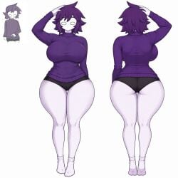 1girls ass big_ass big_breasts big_butt black_panties black_shirt breasts butt confused confused_expression confused_look confusion girl girls_only hand_in_hair no_mouth oc original original_character purple_hair purple_sweater reference reference_image same_character semi-nude sexy sexy_body sexy_female sexy_pose white_body white_eyes white_skin white_stockings