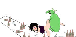 12_oz_mouse 1boy 1girl adult_swim alcohol anthro barefoot black_hair blair_(iceprincess) blush bottle bottomless censored censored_penis clothed clothed_sex clothes_lift clothing cum cum_in_pussy cum_inside cup digital_media_(artwork) drinking_glass drunk female furry furry_on_human green_body green_fur human iceprincess_(artist) leg_lift leg_up lying male mouse mouse_fitzgerald murid murine navel on_side open_mouth penetration penis penis_in_pussy purple_eyes pussy rodent sex simple_background teeth testicles vaginal vaginal_penetration vaginal_sex white_background wine_bottle wine_glass