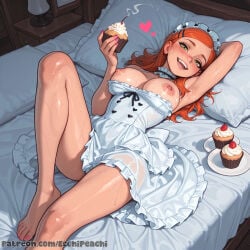 gwen_tennyson ginger ginger_hair solo solo_focus solo_female cupcake sweet eating food food_play breasts breasts_out nipples nipple_bulge nipple_slip nipples_outside sexy smile sexy_female female female_only female_focus dress dress_lift ecchipeachi 1girl 1girls large_breasts focus blush pussy ai_generated uncensored boobs sweat