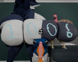 greg_(artist) greg_(greg) azure_(greg) ruby_(greg) oc ocs original_character original_characters anthro furry trio mff_threesome mff protogen sergal peacock bird avian milestone_celebration motion_lines heart_symbol butt ass big_ass big_butt huge_ass huge_butt hyper hyper_ass hyper_butt enormous_ass enormous_butt massive_ass massive_butt ass_bigger_than_head ass_bigger_than_torso butt_bigger_than_head butt_bigger_than_torso between_buttocks butt_smother ass_smothering giantess mini_giantess size_difference larger_female 3d 3d_(artwork) blender blender_(software) blender_cycles
