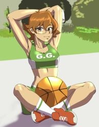 alternate_version_available arms_above_head brown_eyes brown_hair commission commissioner_upload darkeros darkeros13 female female_only glasses katie_holt looking_at_viewer pidge_gunderson rebecca_chambers_(cosplay) resident_evil shorts sneakers socks sportswear thedarkeros tube_socks voltron voltron:_legendary_defender