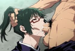 1boy 1girls ai_generated eyeglasses glasses green-haired_female green_hair jujutsu_kaisen tagme vilejelly zenin_maki