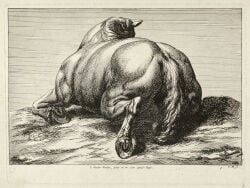 absurd_res ambiguous_gender anceint_art ancient_art butt corpse death equid equine feral fur grass hi_res hooves horse horseshoe jan_van_huchtenburg lying mammal on_front on_ground outside plant rear_view sky solo tail