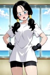 1girls ai_generated angry curvy_figure dragon_ball_z dressed looking_at_viewer nervous strayrevy thick_thighs videl