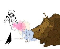 2026 all_fours blue_onesie clothing excessive_feces eyes_closed fart fart_cloud farting_on_another feces feces_on_ground feces_pile female female_farting fur hyper hyper_feces male male_pooping onesie pink_fart_cloud pooping pooping_on_floor scat scatplay simple_background smile spiral spiral_eyes tiosqr torn_clothing white_background white_body white_fur