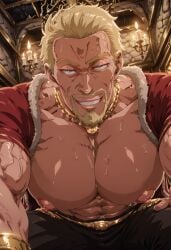 abs ai_generated areola areolae askeladd beard blonde-haired_male blonde_hair civitai fit_male gay male_focus male_only medieval muscular_male nipples pecs solo_focus solo_male stable_diffusion toned_body toned_male viking vinland_saga