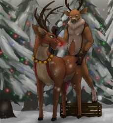 2017 absurd_res anal anal_sex animal_genitalia animal_penis anthro anthro_on_feral antlers bell_collar cervine christmas christmas_lights collar deer duo feral hi_res holidays hooves horn jingle_bells koba koba_(character) male mammal penetration penis red_nose reindeer reins rudolph snow tapering_penis yaoi yellow_eyes zoophilia