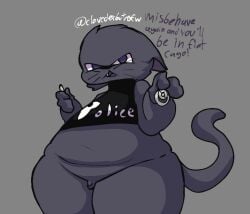 1boy anthro big_butt big_thighs cat cat_ears cat_tail catboy chastity_cage chastity_cage_only chastity_key clovedex_(artist) femboy femboy_only flat_chastity_cage furry harverd_(clovedex) looking_at_viewer male micropenis police policeman small_penis solo useless_penis