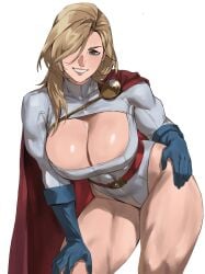 1girls big_breasts blonde_hair blue_eyes breasts cleavage dc dc_comics enargeia enargeia5525 female female_only huge_breasts large_breasts light-skinned_female light_skin looking_at_viewer medium_hair missfaves muscular muscular_female power_girl power_girl_cosplay_pose_(missfaves) reference_image superman_(series) taiyang_yu thick_thighs thighs white_background wide_hips
